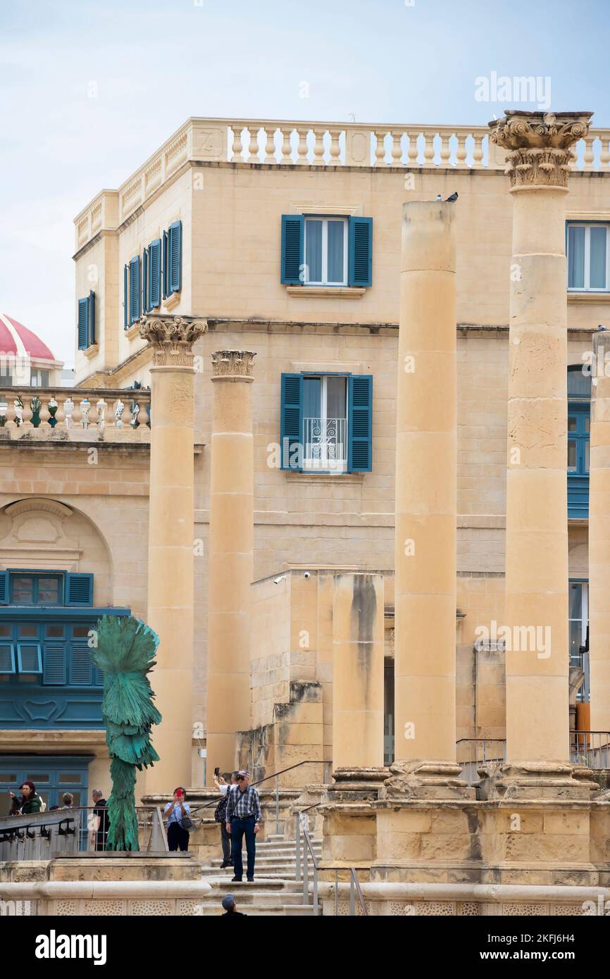 Valletta, Malta - November 12, 2022: Columns of redesigned ruins of Royal Theatre, now open-air theatre on Freedom square in Malta's capital Stock Photo