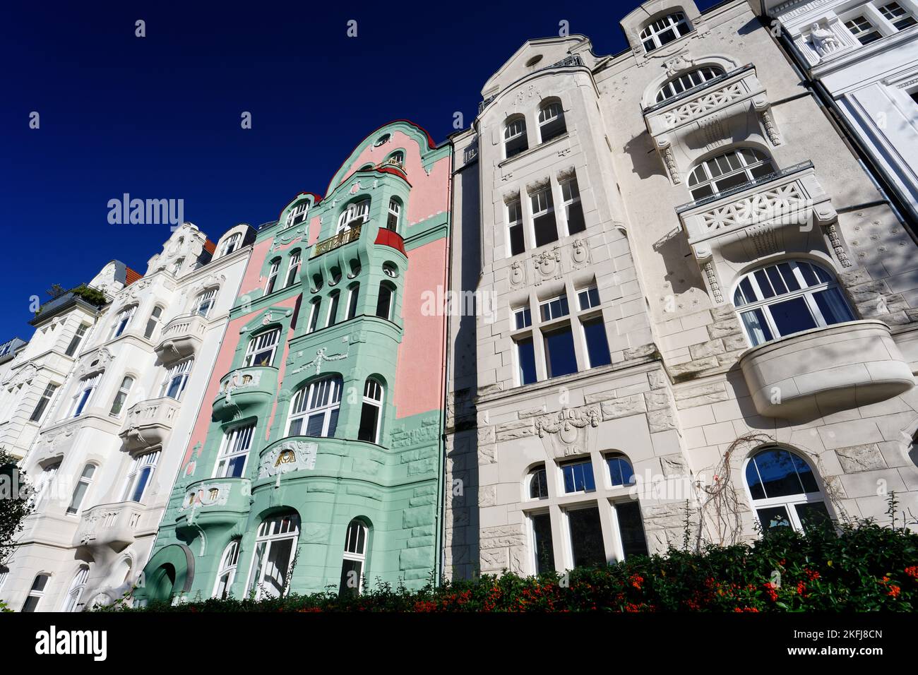 ornate pastel gruenderzeit houses in cologne's suedstadt district Stock