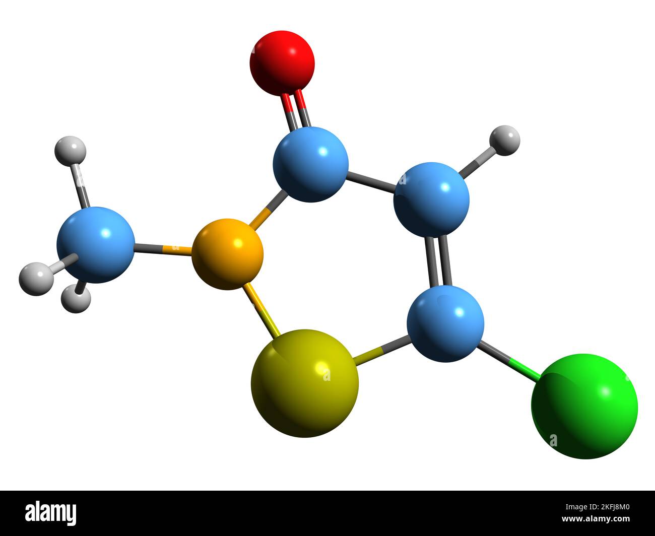 3D image of Methylchloroisothiazolinone skeletal formula - molecular chemical structure of Chloromethylisothiazolone isolated on white background Stock Photo