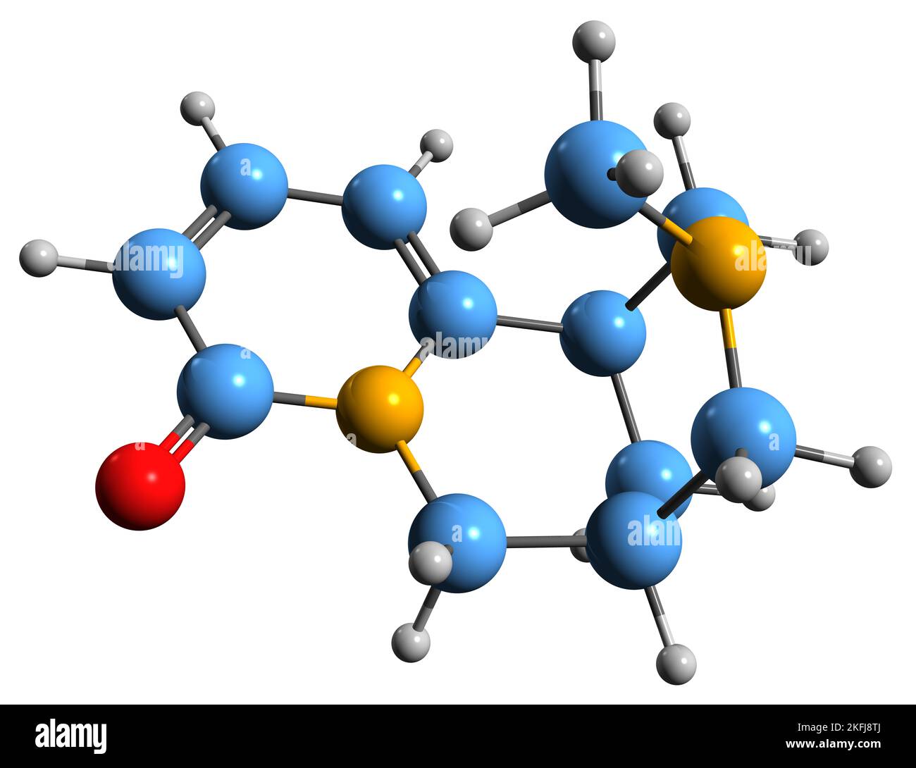 3D image of Methylcytisine skeletal formula - molecular chemical structure of alkaloid Caulophylline isolated on white background Stock Photo