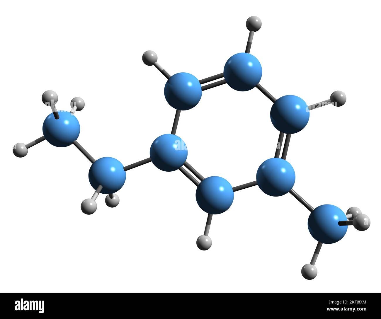 3D image of Ethyltoluene skeletal formula - molecular chemical structure of derivative of toluene isolated on white background Stock Photo