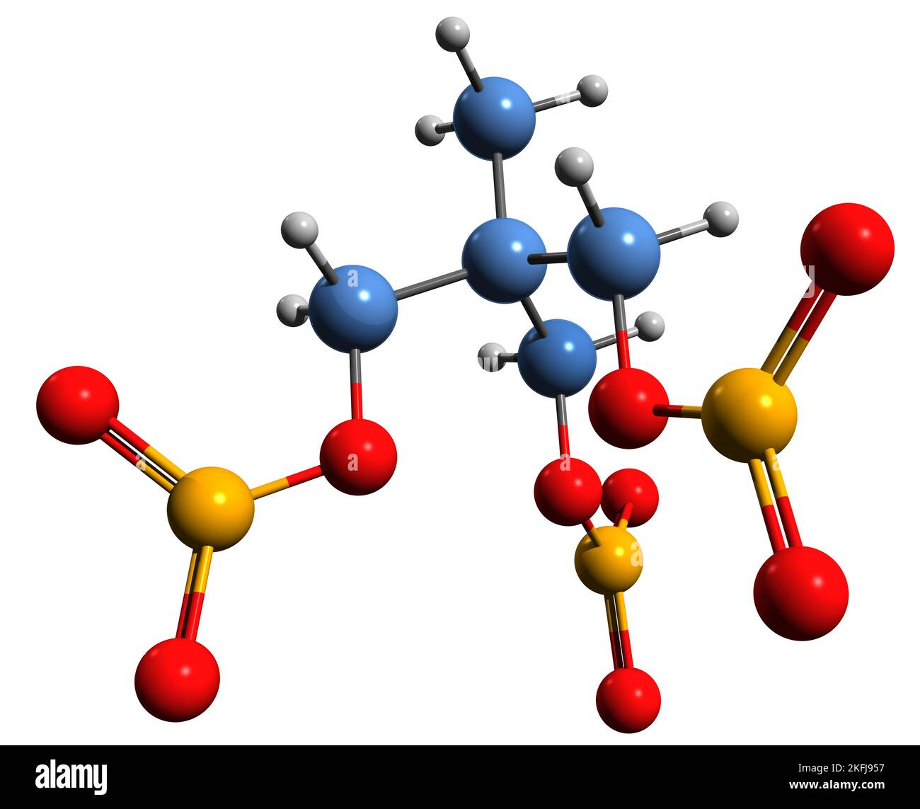 3D image of Trimethylolethane trinitrate skeletal formula - molecular chemical structure of TMETN isolated on white background Stock Photo