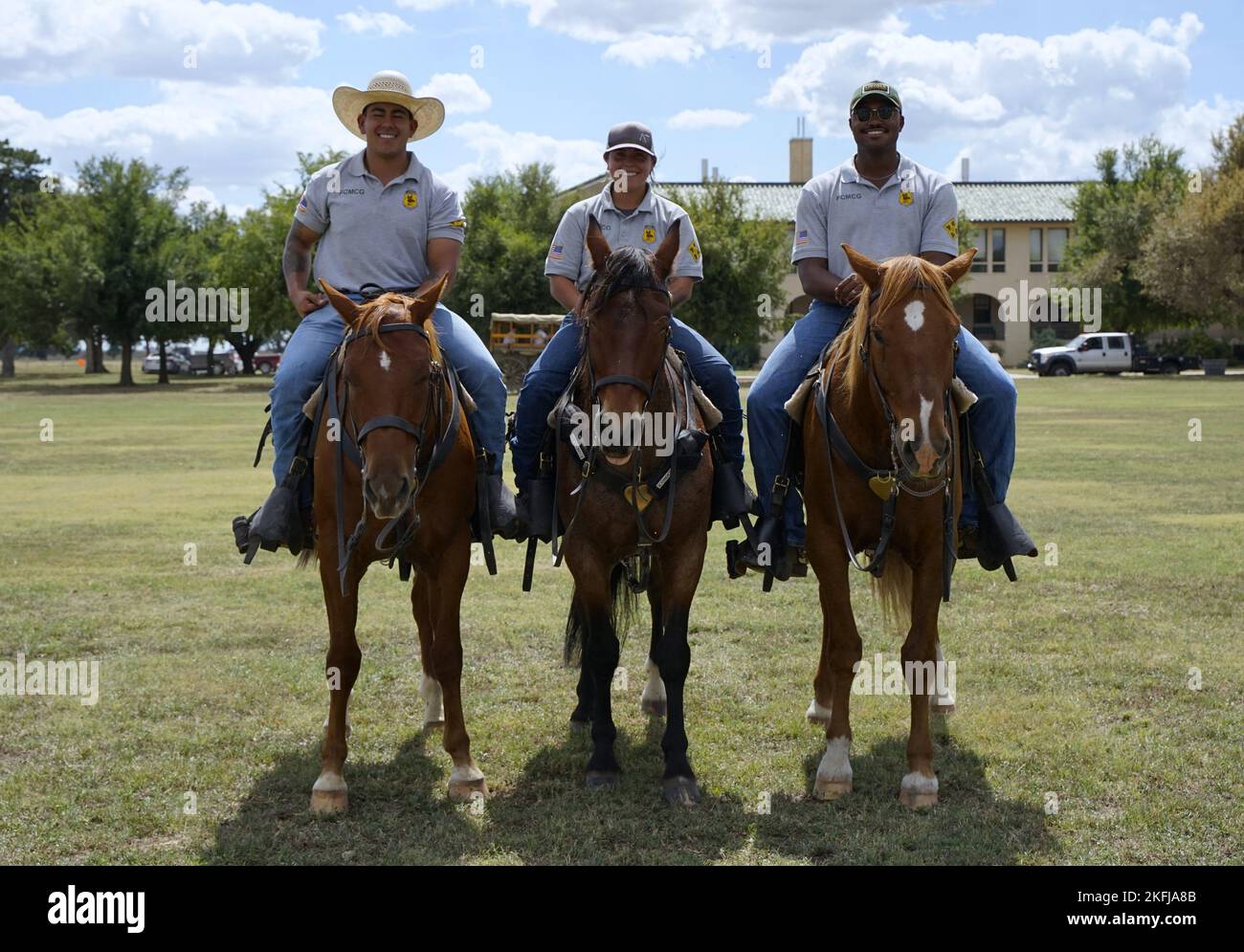 Fort Carson Rodeo Riders Fort Carson Mountain Color Guard (FCMCG) senior riders position their ...