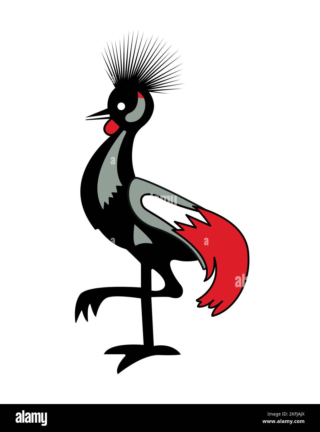 A vertical of a Grey Crowned Crane Bird isolated on a white background ...