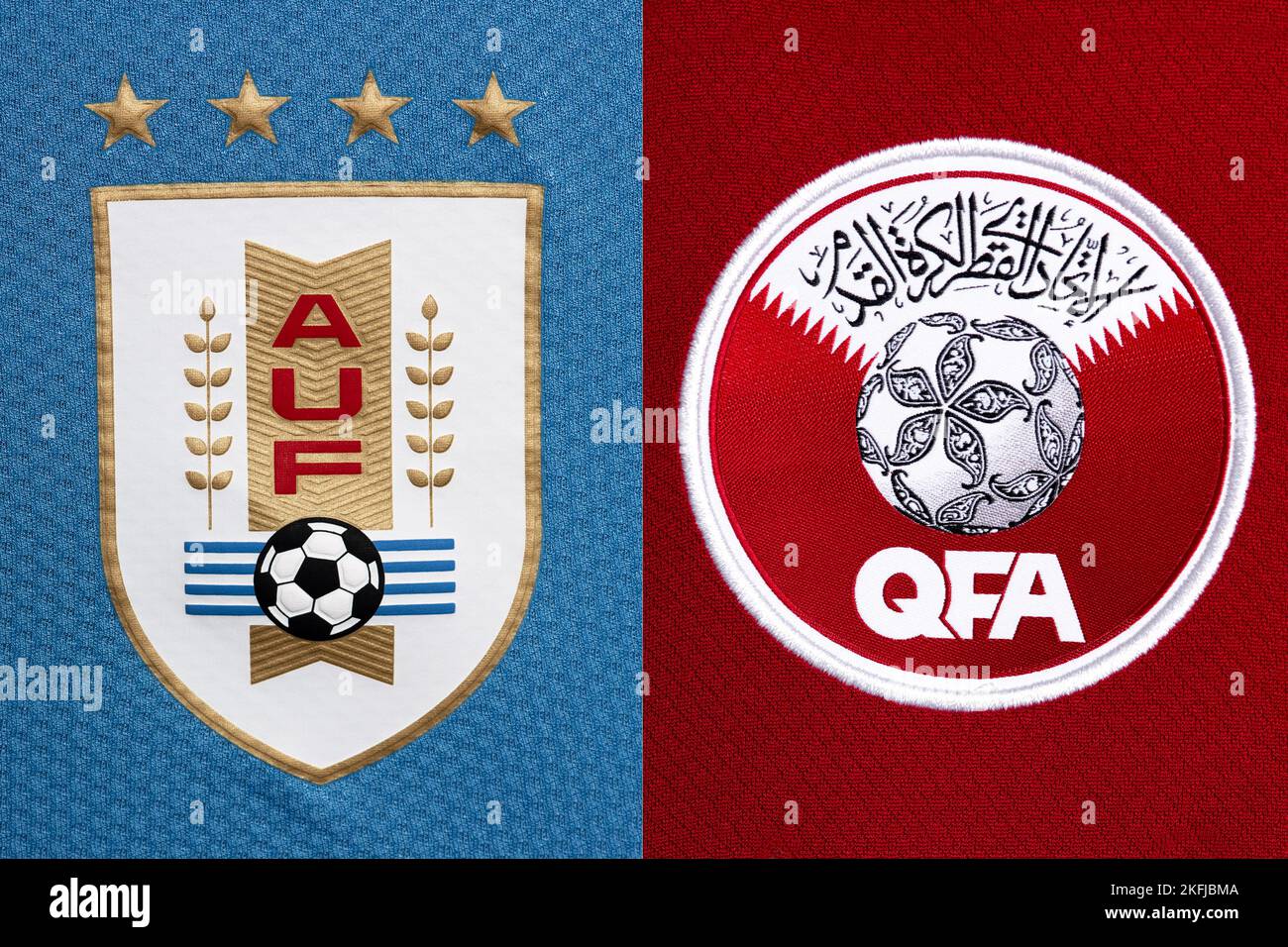 Close up of National Football team crest on home kit. FIFA World Cup Qatar 2022. Stock Photo