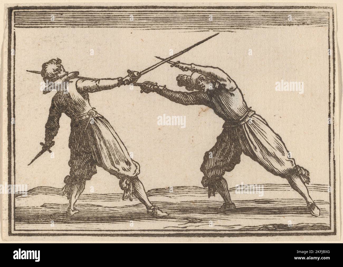 Duel with Swords and Daggers, 1621. Stock Photo