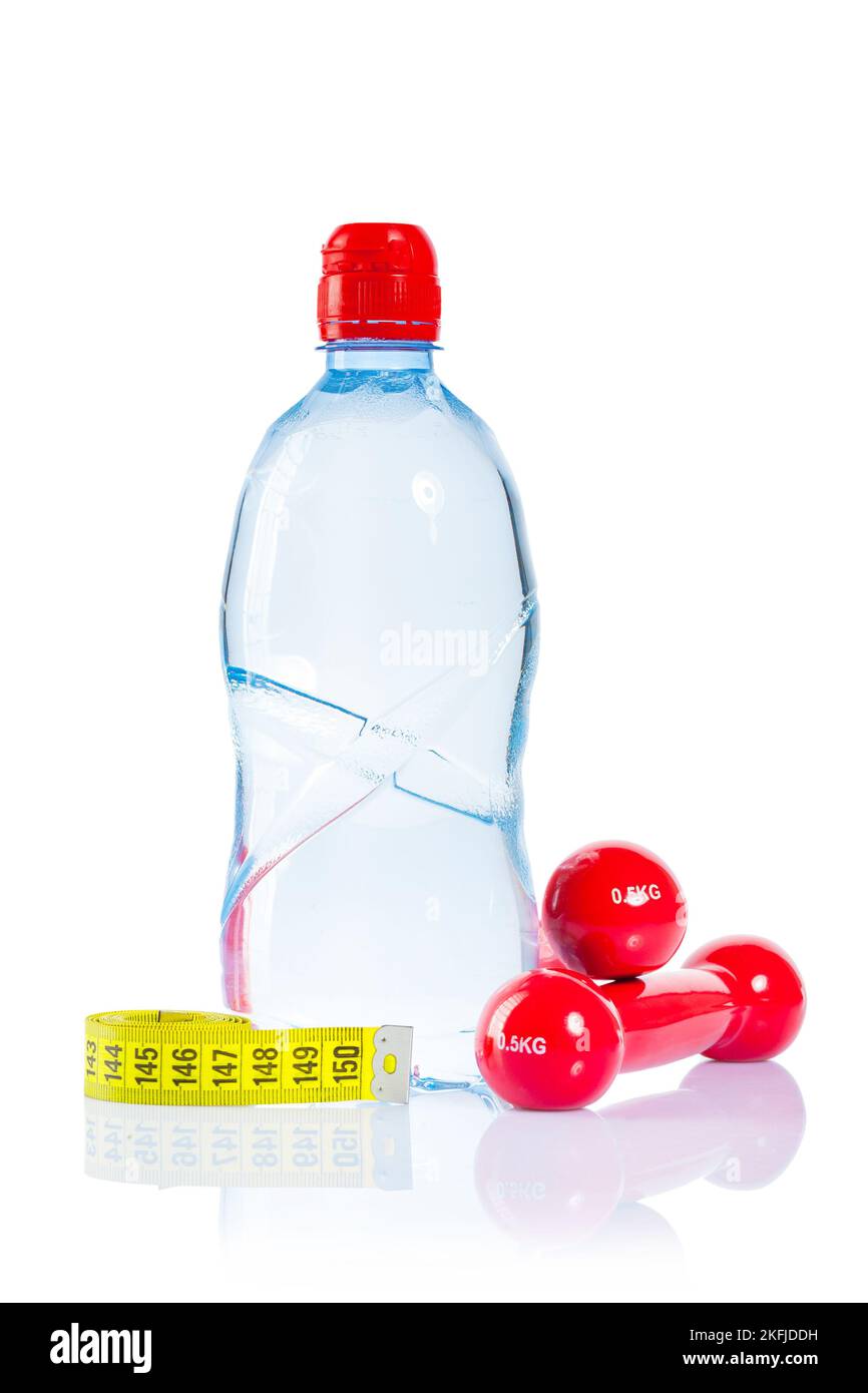 bottle dumbbells and measure tape Stock Photo Alamy
