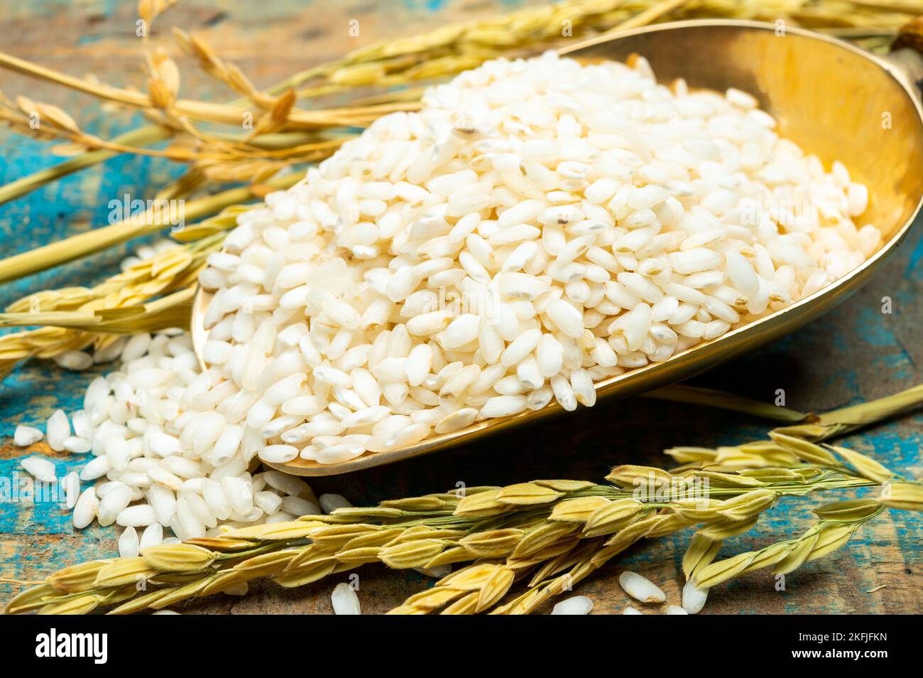 White italian arborio rice used for making risotto dish close up Stock