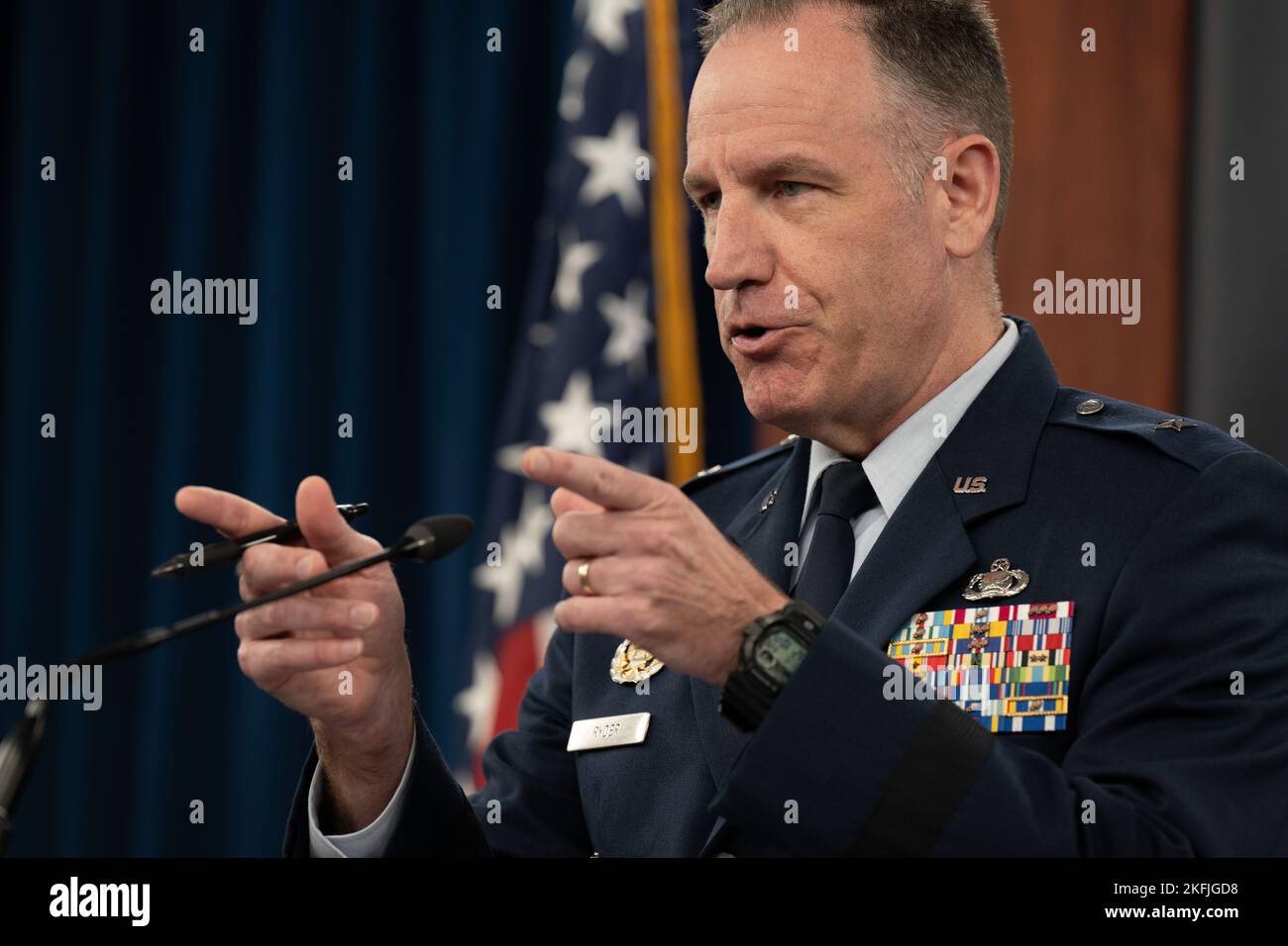 Pentagon Press Secretary Air Force Brig. Gen. Pat Ryder speaks during a ...