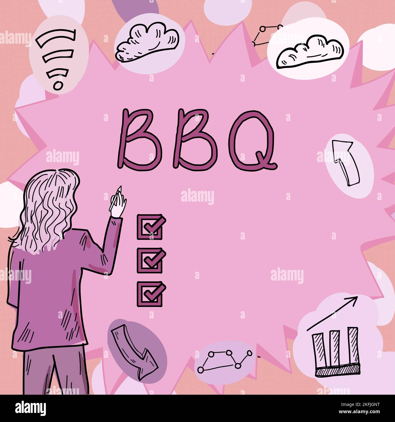 Hand writing sign Bbq. Concept meaning usually done outdoors by smoking ...