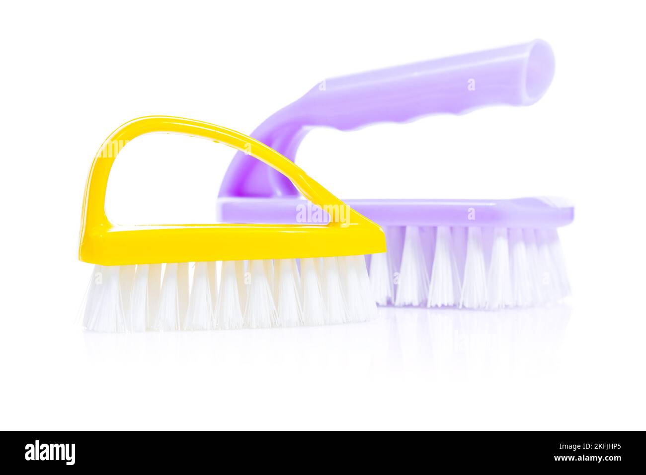 yellow and purple kitchen brushes Stock Photo Alamy