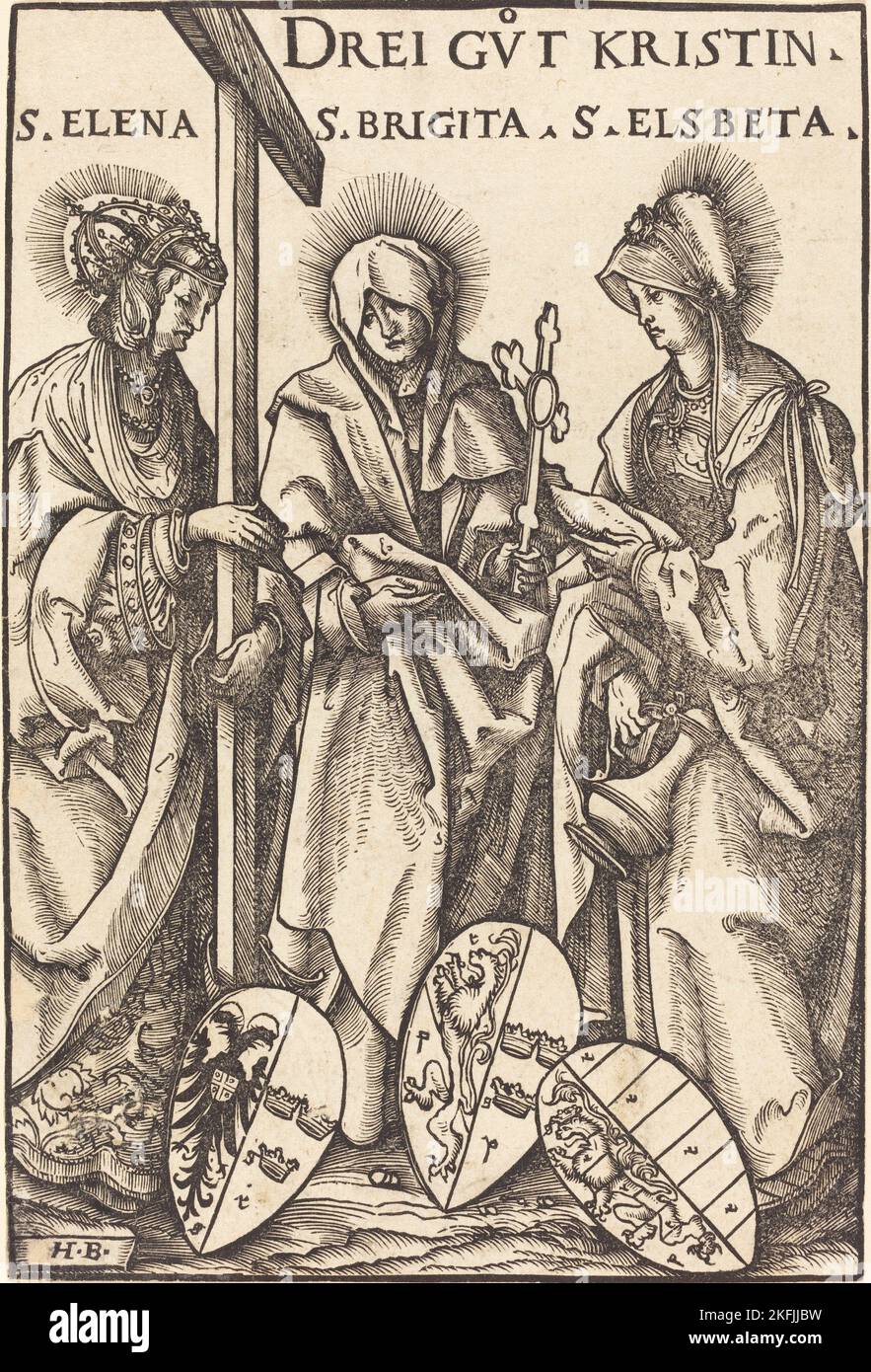 Saint Helena, Saint Brigitta and Saint Elizabeth, 1516. Stock Photo