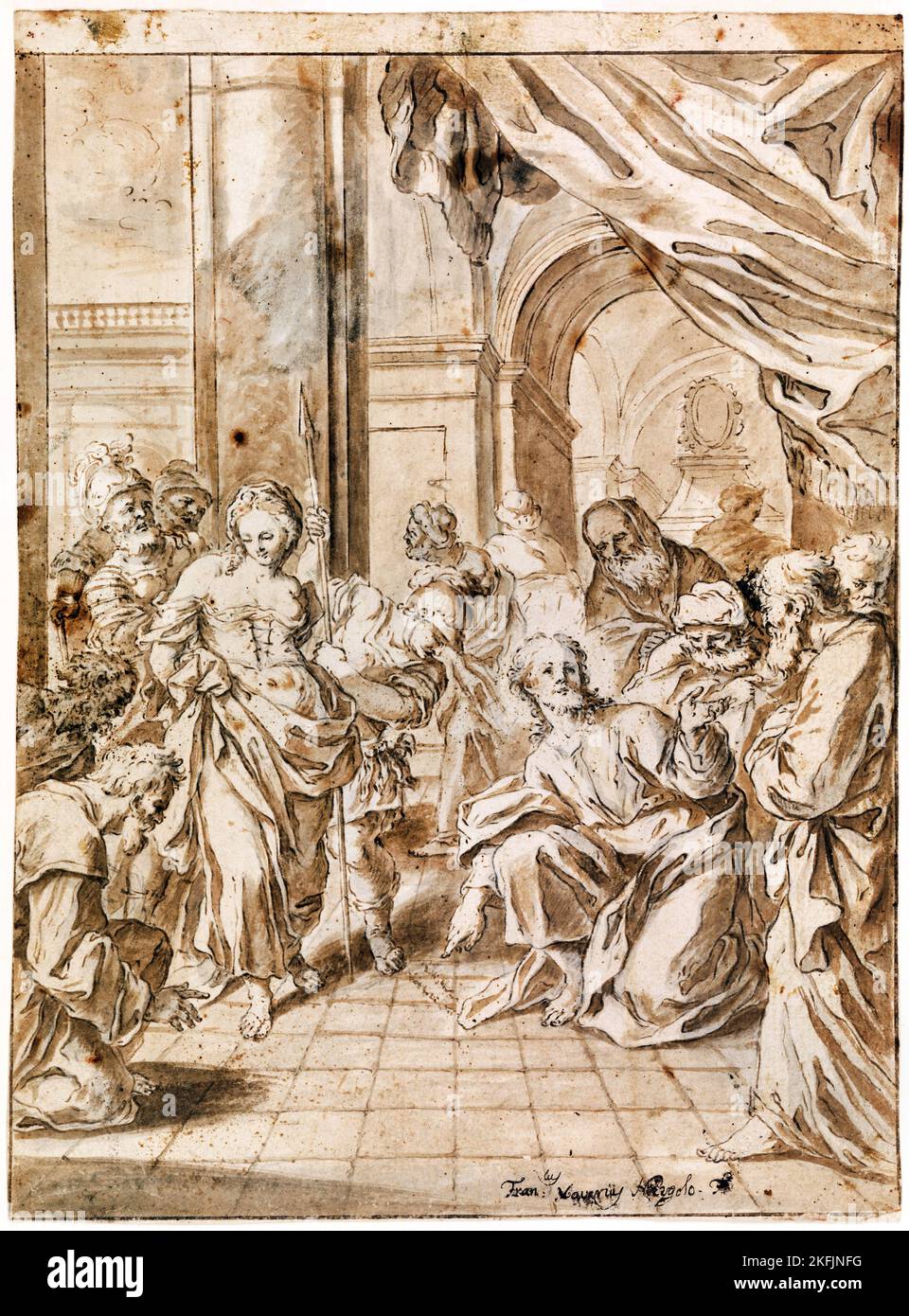 Francesco Saverio Mergolo; Christ and the Adulterous Woman; Circa 1750-1760; Pen and brown ink on paper; Cooper Hewitt, Smithsonian Design Museum, New Stock Photo