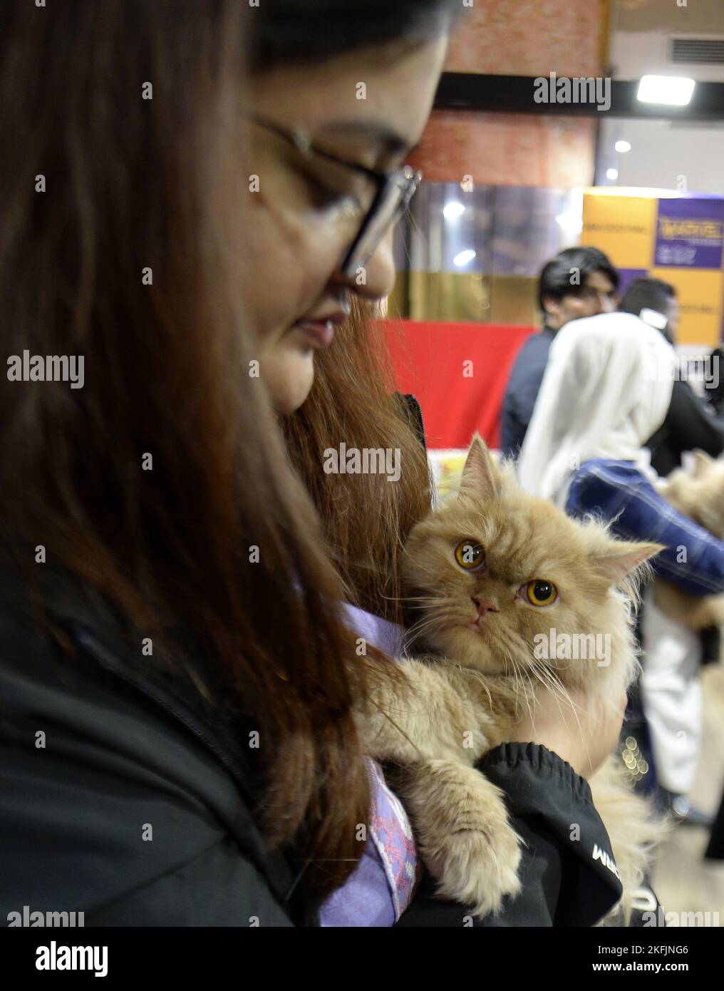 Islamabad. 18th Nov, 2022. A woman holds her cat during a cat show at a