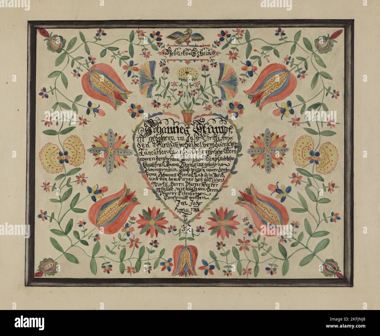 Certificate, Birth and Baptismal; (Fractur), c. 1936 Stock Photo Alamy