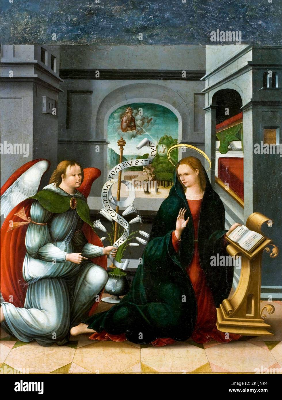 Andres de Melgar; Annunciation; Circa 1530-1537; Oil and gilding on wood; Museu Nacional d'Art de Catalunya, Barcelona, Spain. Stock Photo