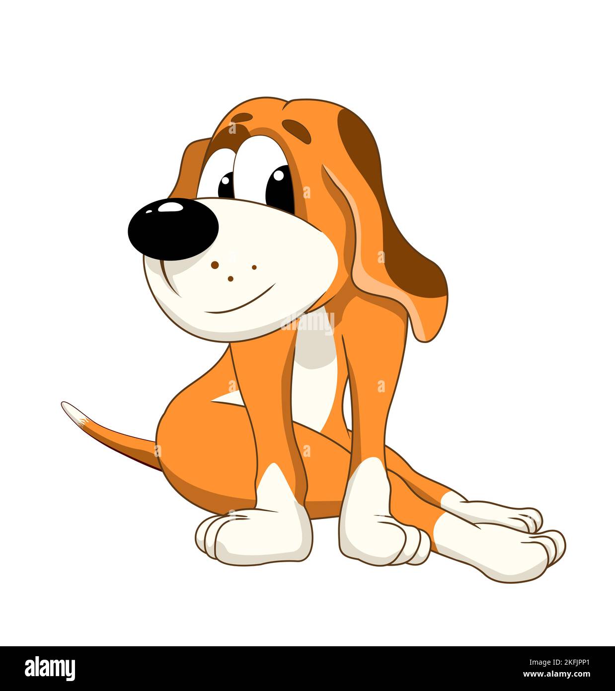 Cartoon little dog sitting. Joyful happy puppy. Friendly little dog