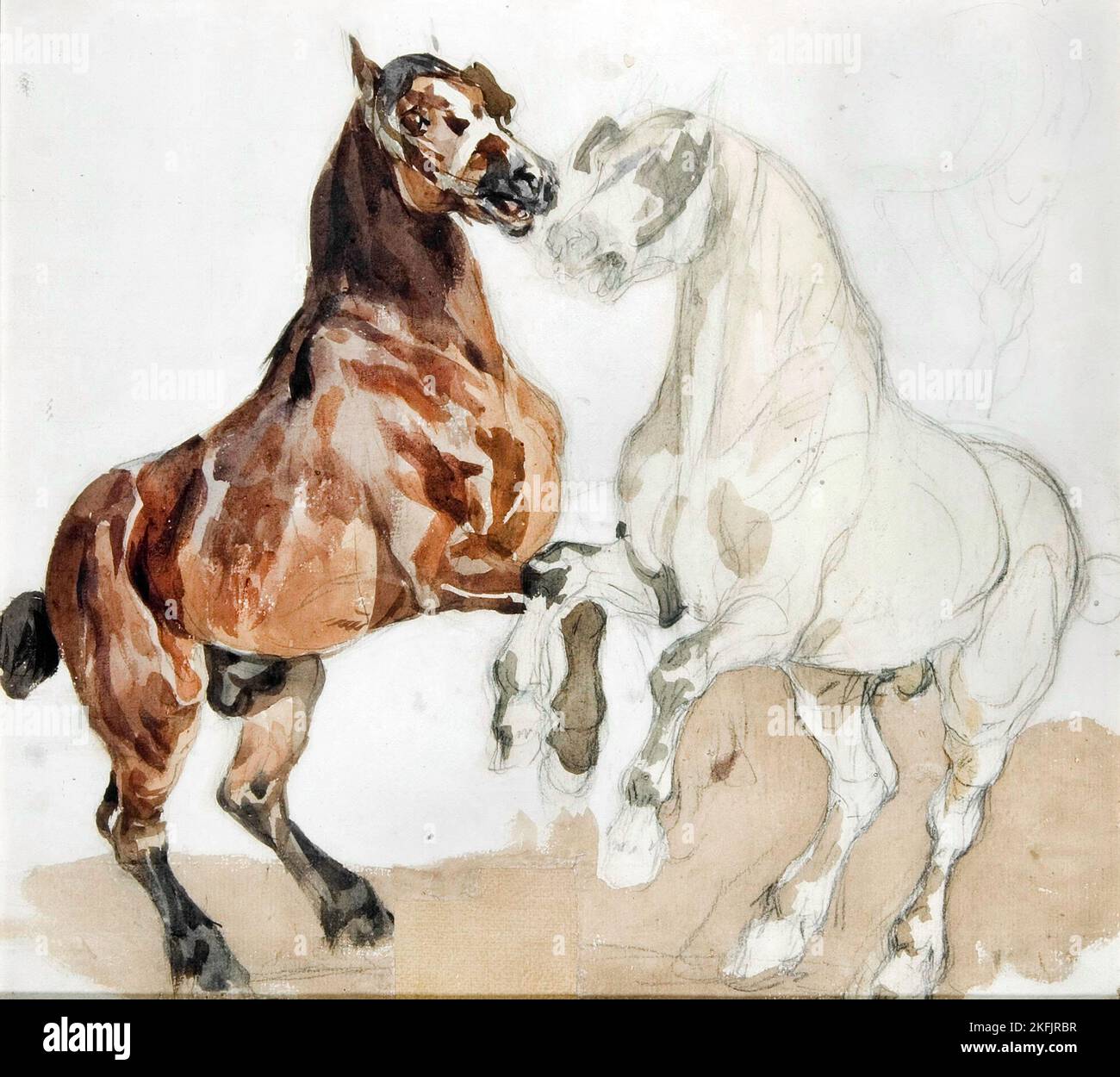 Piotr Michalowski; Horses; Watercolor; Museum of Art in Lodz, Poland. Stock Photo