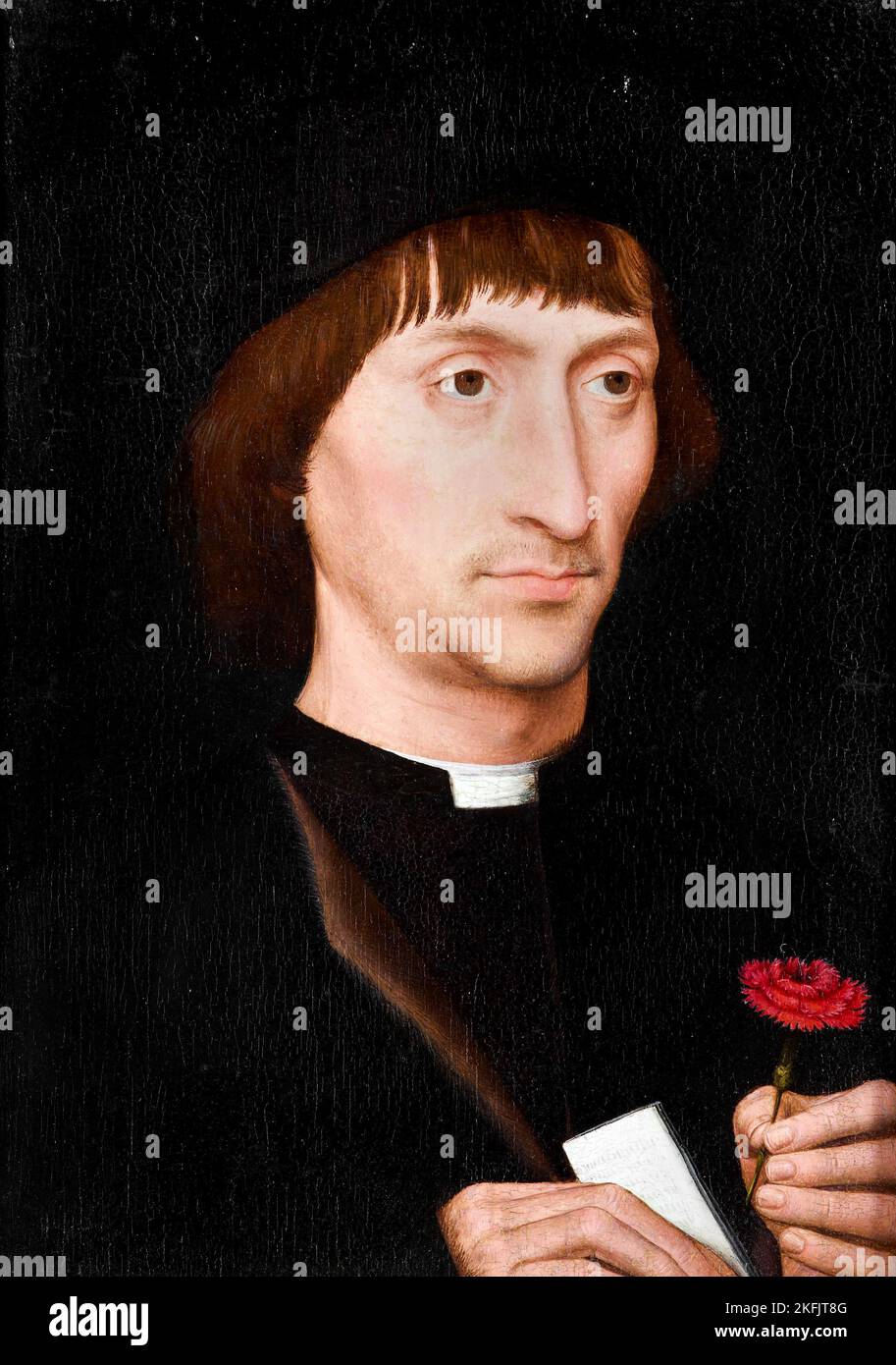 Hans Memling; Portrait of a Man with a Pink; 1475; Tempera on panel; The Morgan Library and Museum, USA. Stock Photo