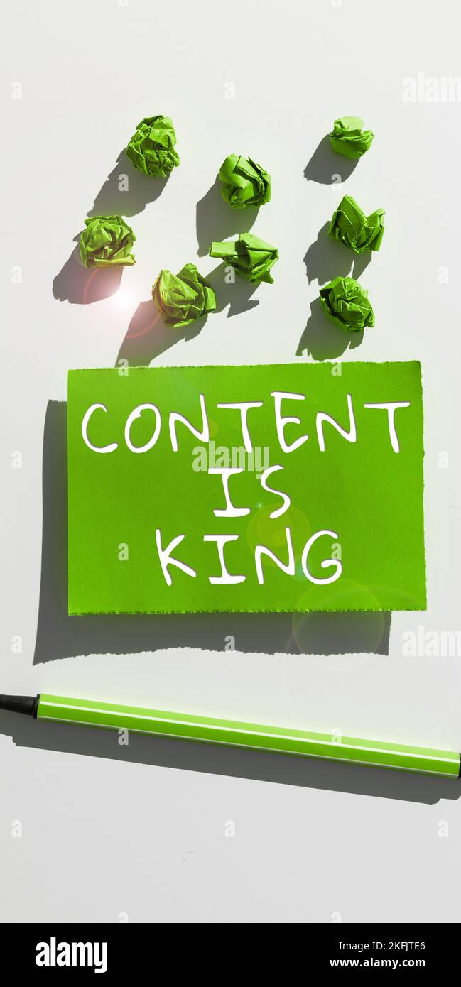 Handwriting text Content Is King. Business showcase Content is the heart of today's marketing strategies Stock Photo