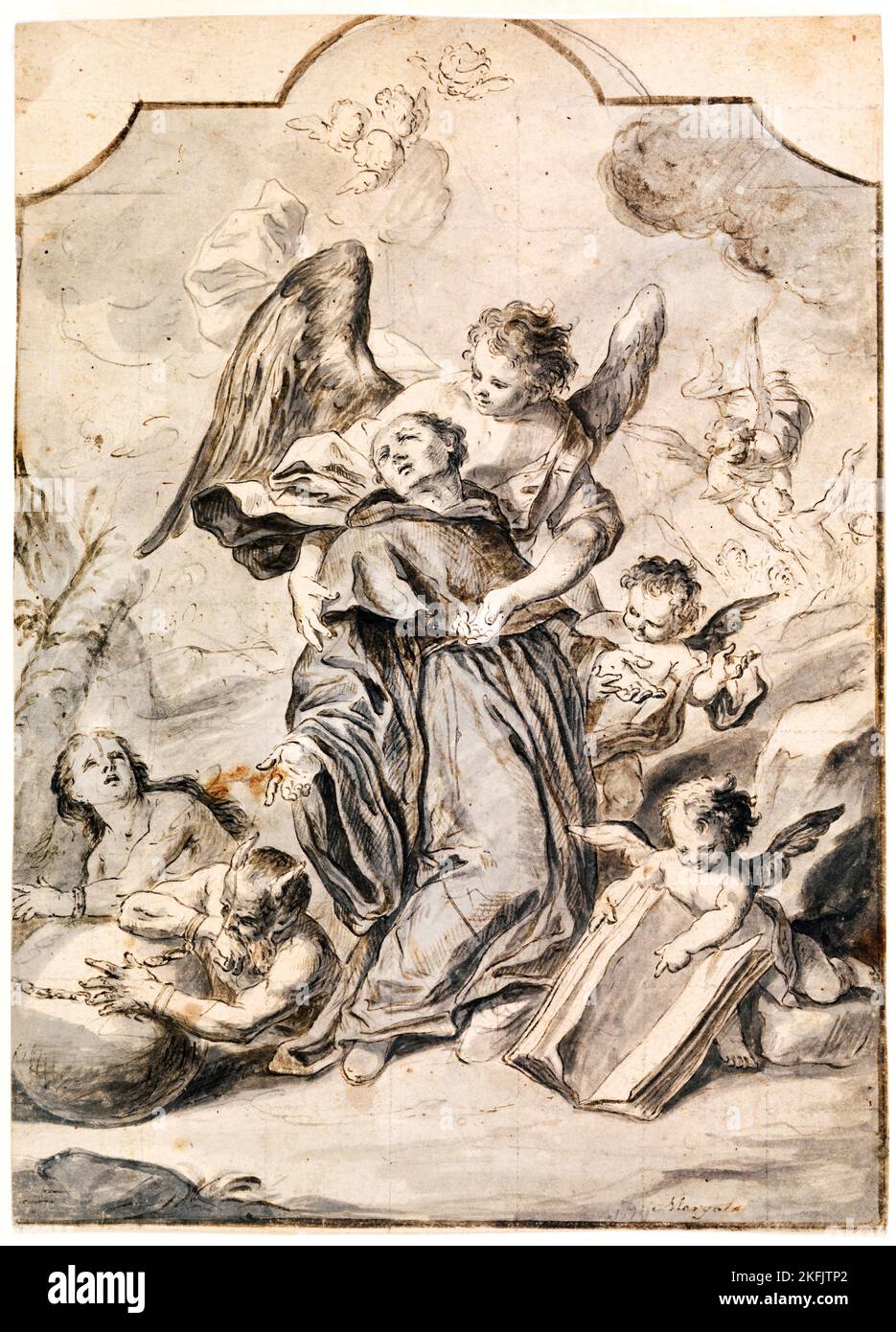 Francesco Saverio Mergolo; Vision of Sainted Benedictine Monk; 1776; Pen and brown ink on paper; Cooper Hewitt, Smithsonian Design Museum, New York Ci Stock Photo
