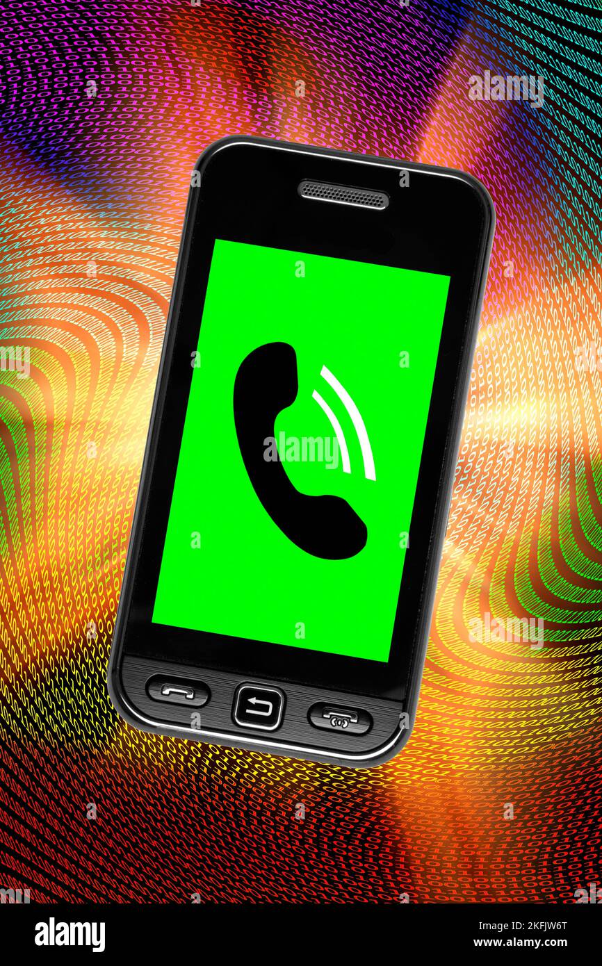 Mobile phone and binary data, conceptual image Stock Photo