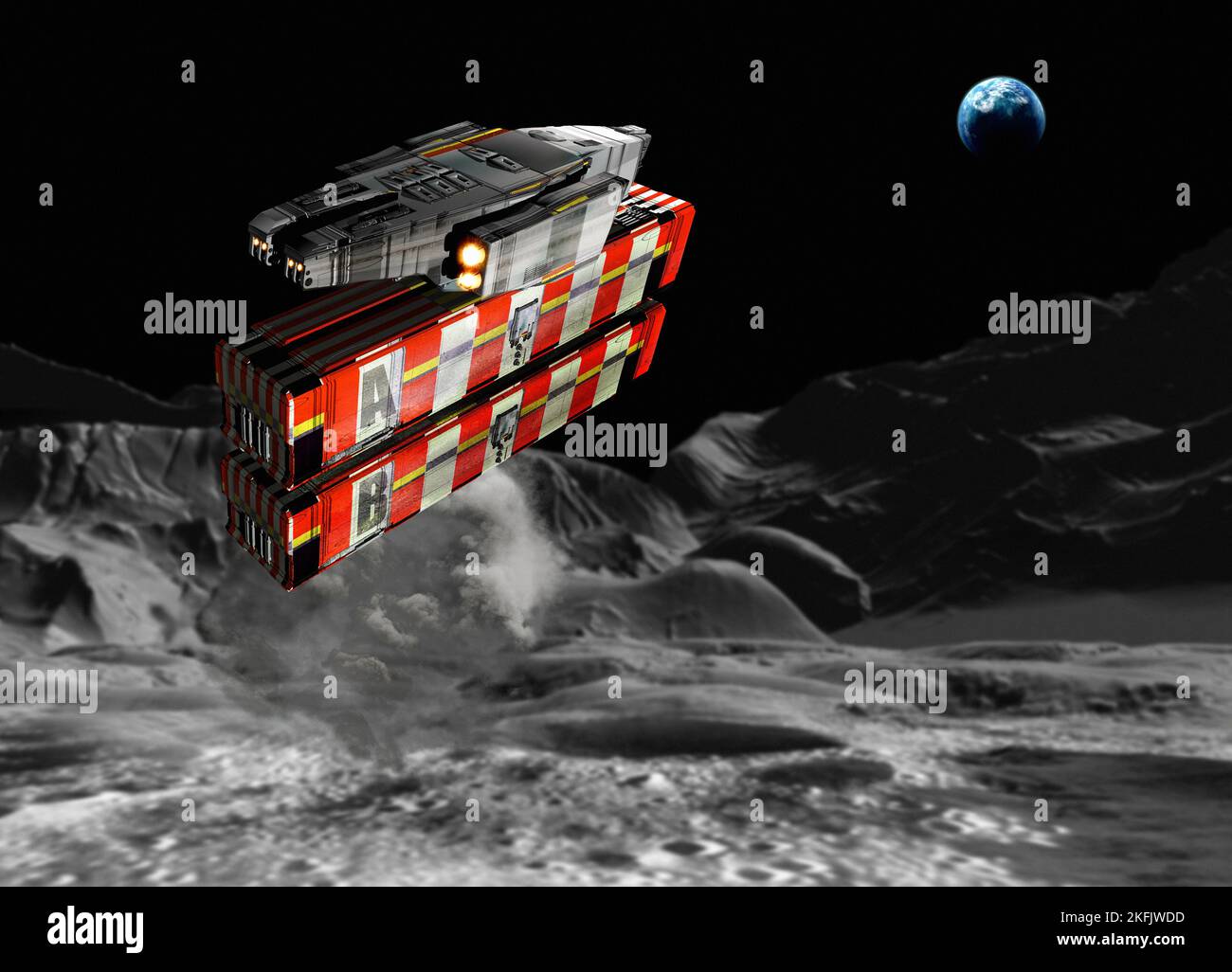 Moon mining cargo vehicle, conceptual illustration Stock Photo