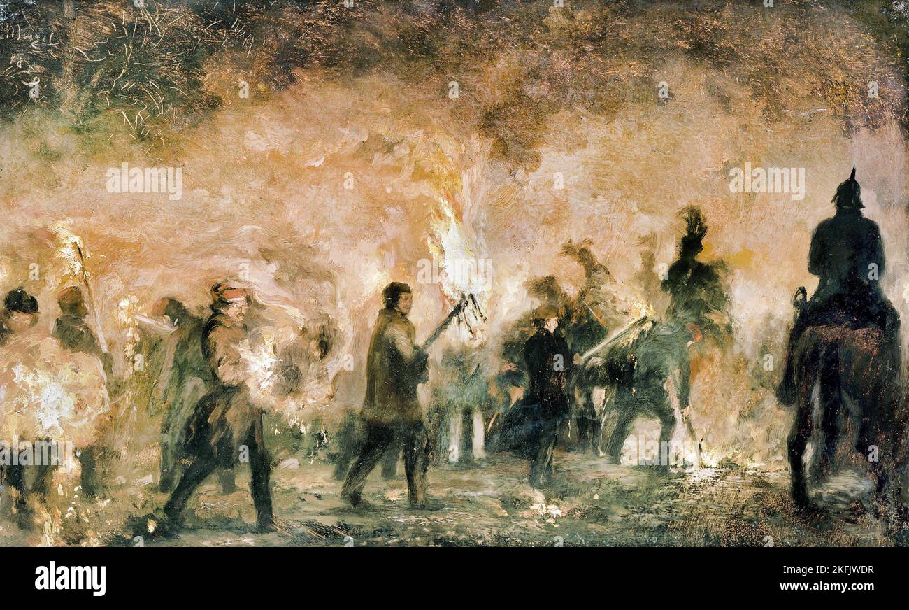 Adolph von Menzel; Student Torchlight Procession; 1859; Oil on paperboard; Alte Nationalgalerie, Berlin, Germany. Stock Photo