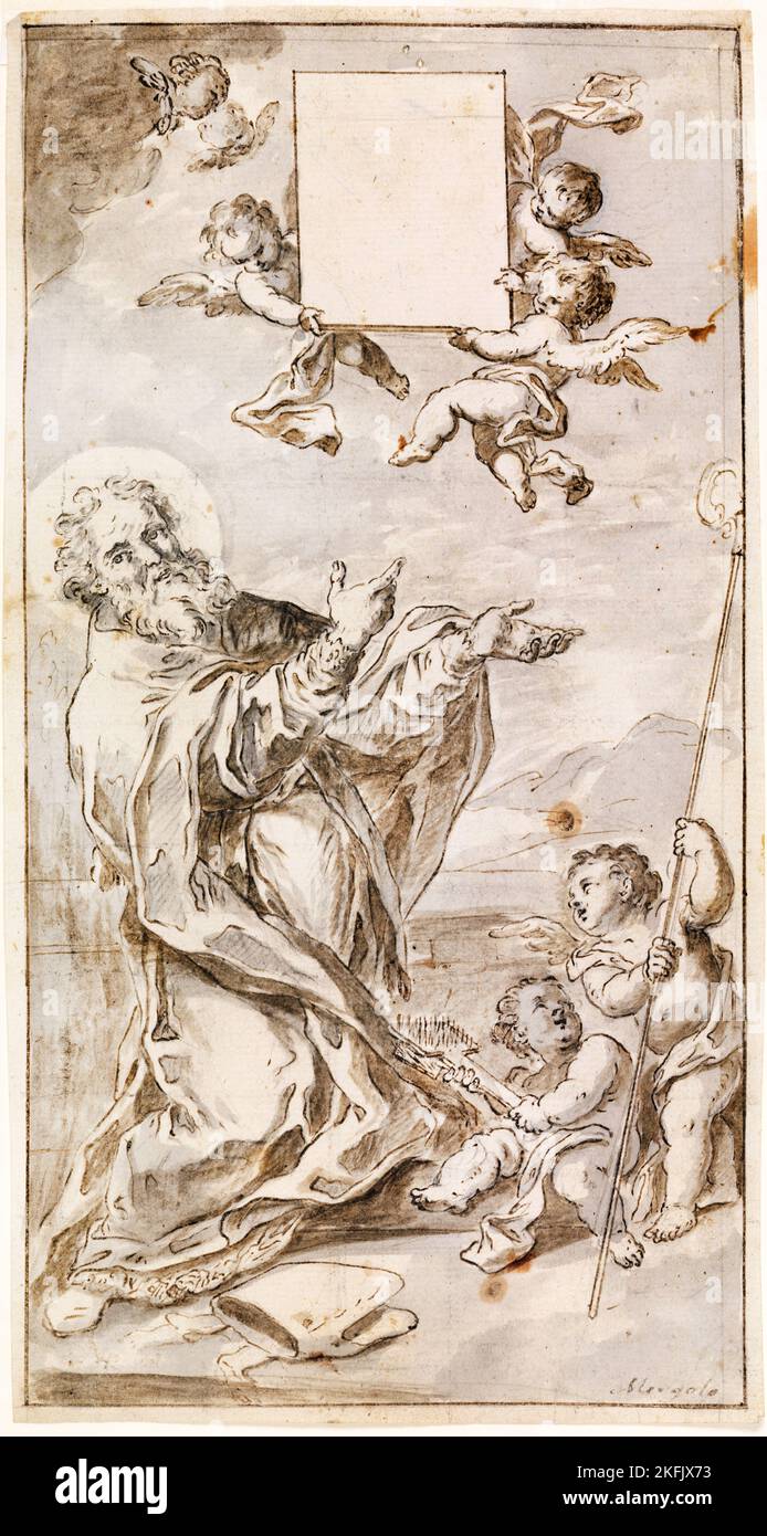 Francesco Saverio Mergolo; Image of St. Blaise; Circa 1775; Pen and brown ink on paper; Cooper Hewitt, Smithsonian Design Museum, New York City, USA. Stock Photo