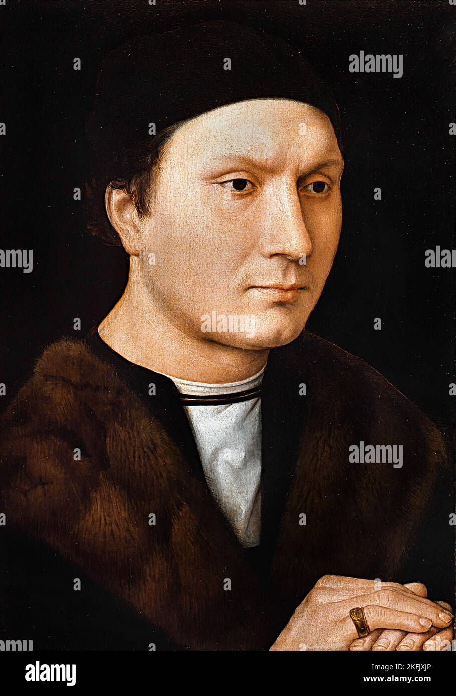Hans Memling; Portrait of an Unknown Man; Circa 1490; Oil on panel; Uffizi Gallery, Florence, Italy. Stock Photo