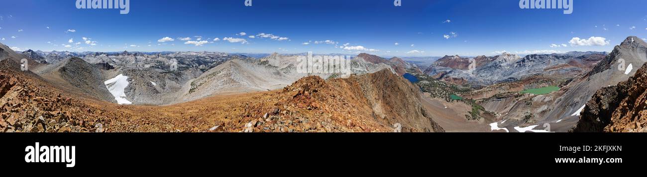 360 degree from the summit of Red Chunk Mountain in the Sierra Nevada of California with Red Slate and Bloody Mountain Stock Photo