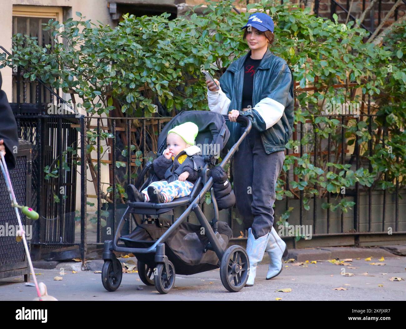 Emily Ratajkowski with her son Sylvester strolling in a cold weather