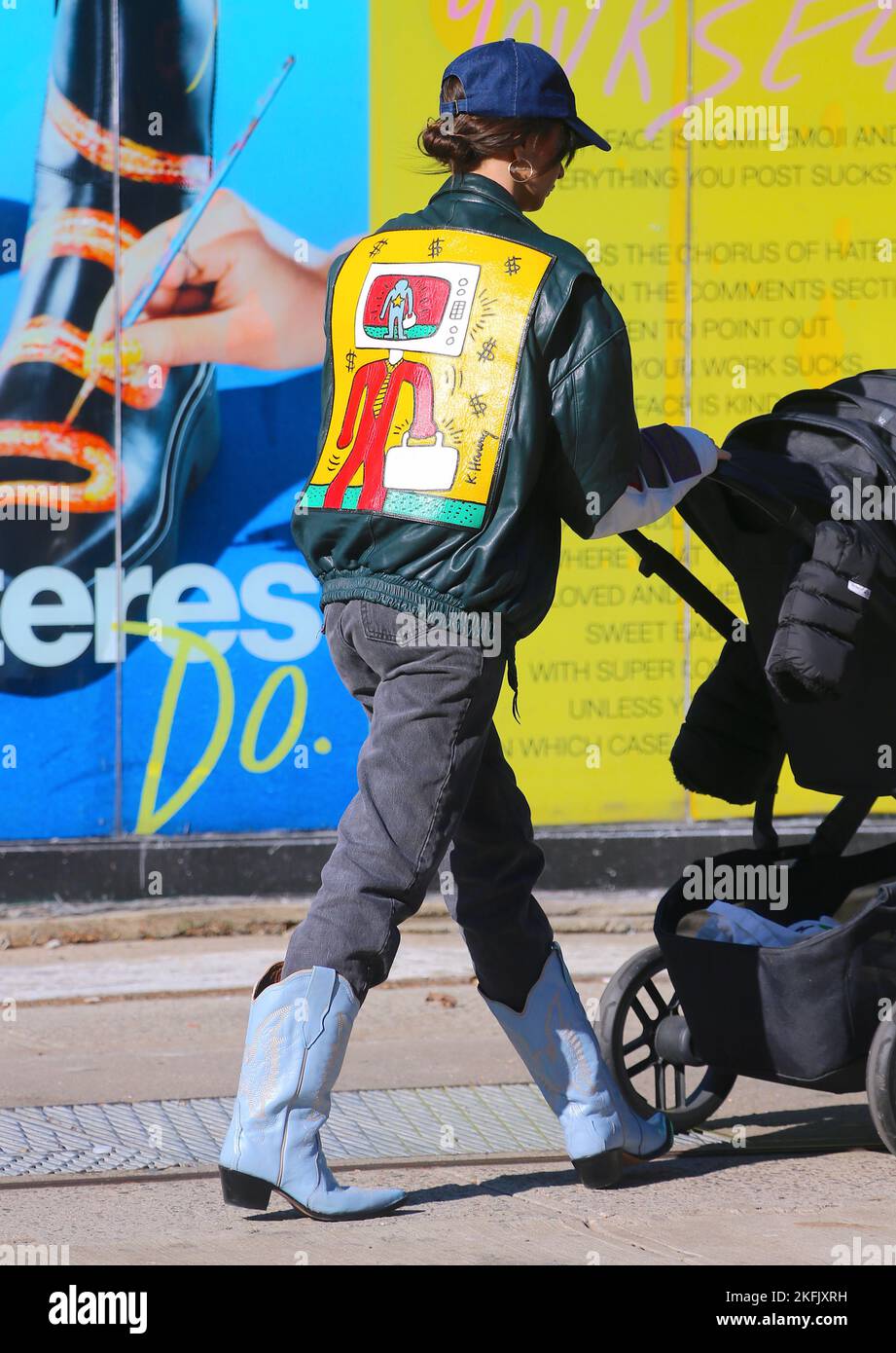 Emily Ratajkowski with her son Sylvester strolling in a cold weather
