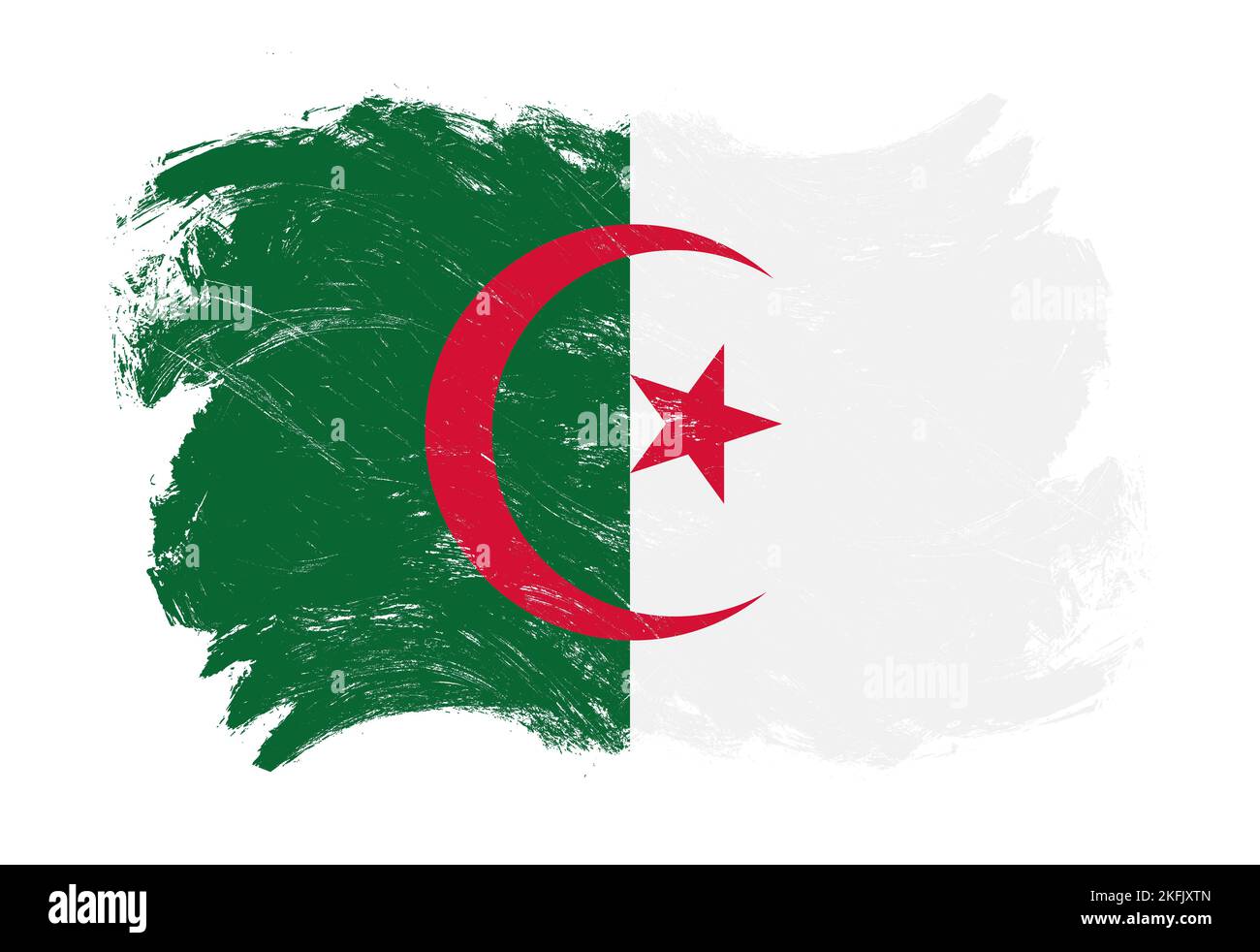 Algeria flag on distressed grunge white stroke brush background Stock Photo