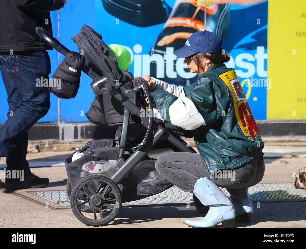 Emily Ratajkowski with her son Sylvester strolling in a cold weather