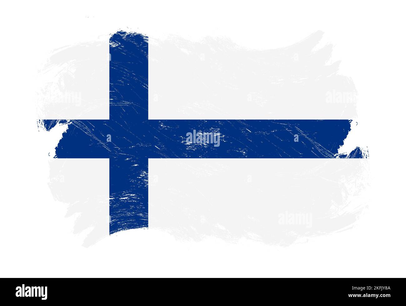 Finland flag on distressed grunge white stroke brush background Stock ...