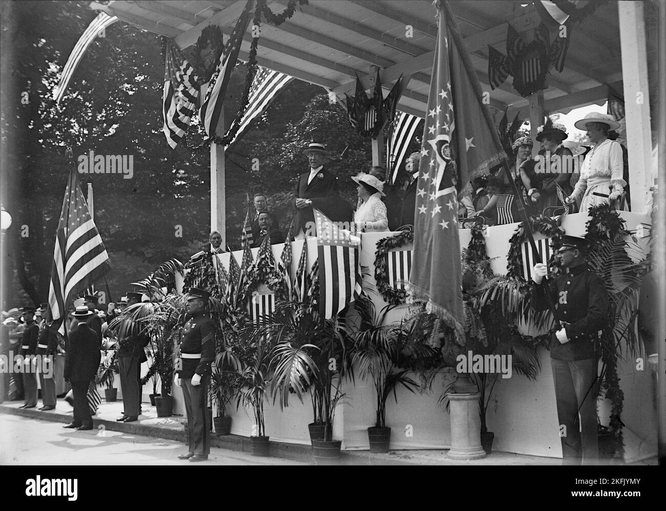 Preparedness Parade - Reviewing Stand. President And Mrs. Wilson; Secretary And Mrs. Lansing; Mrs. Mcadoo; Gude; Kauffmann, Etc. in The Various Views, 1916. Stock Photo