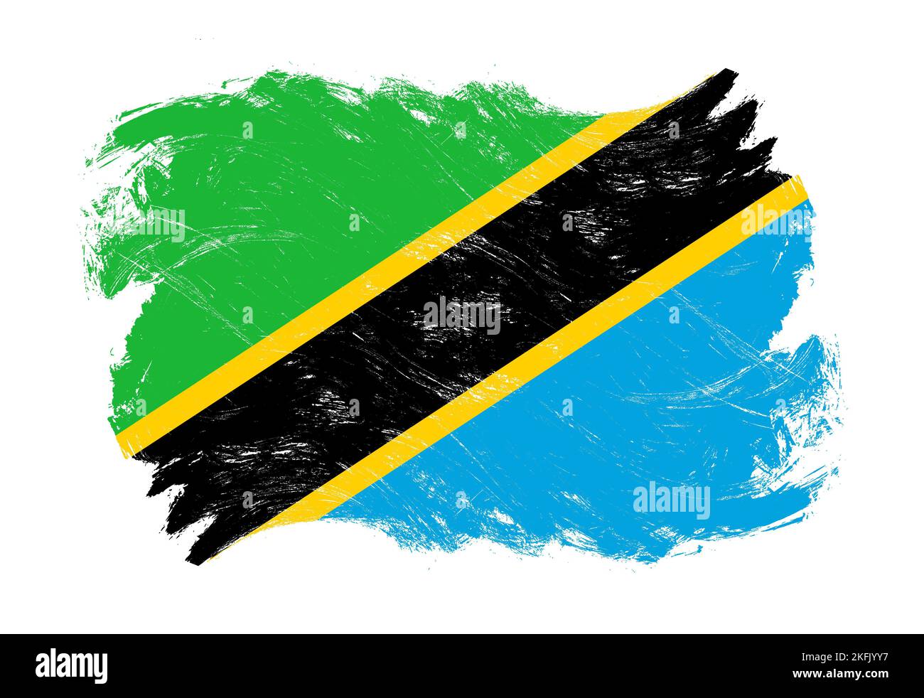 Tanzania flag on distressed grunge white stroke brush background Stock ...