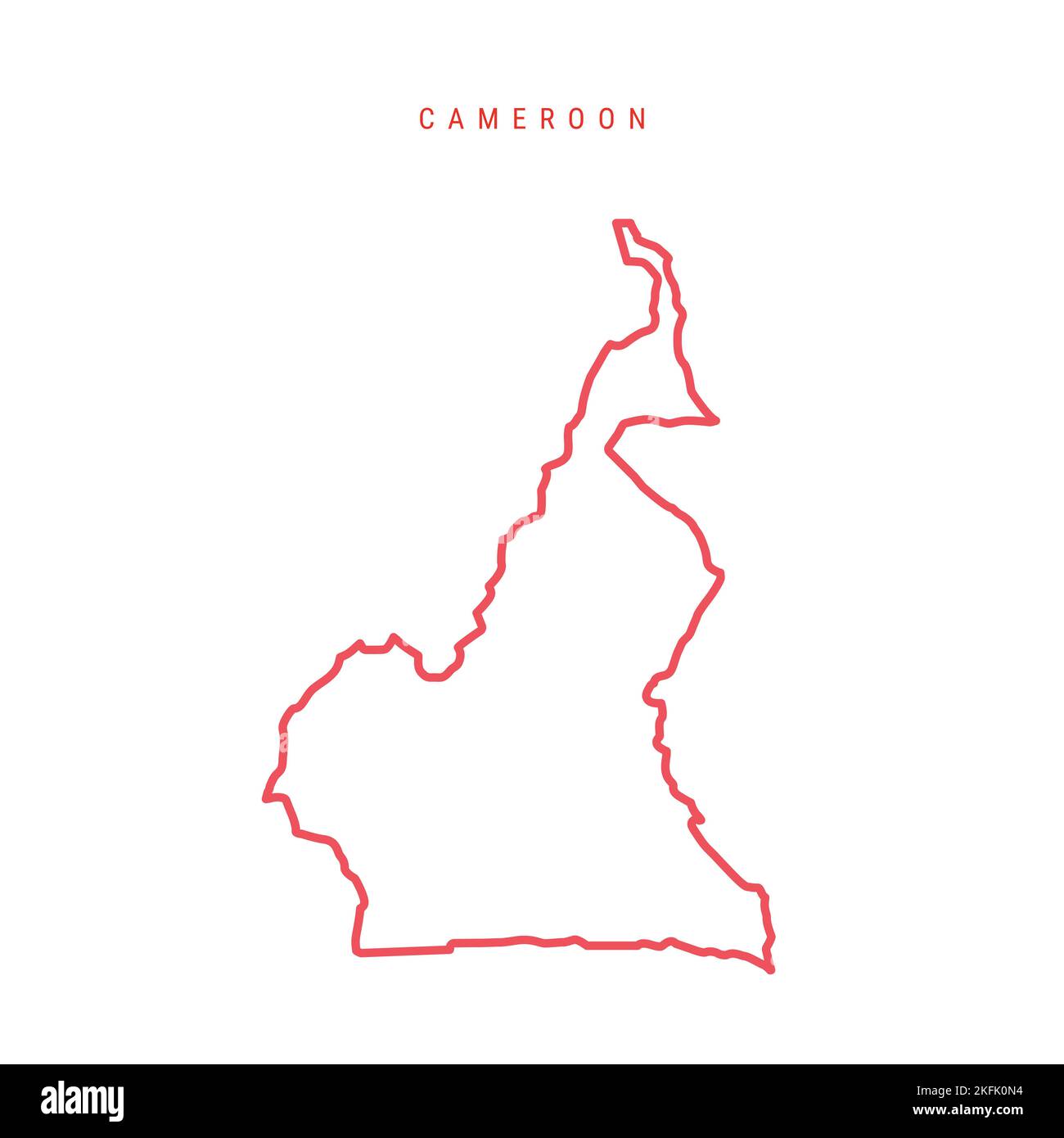 Cameroon thin line outline map. Cameroonian red border. Country name. Flat illustration. Stock Photo