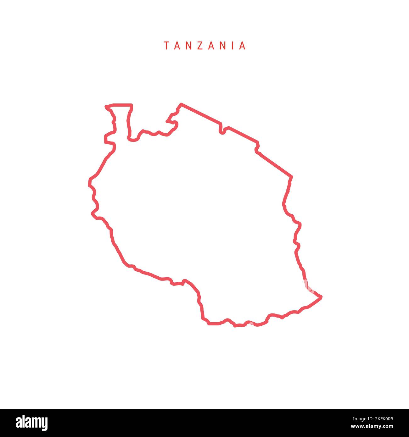 Tanzania thin line outline map. Tanzanian red border. Country name ...