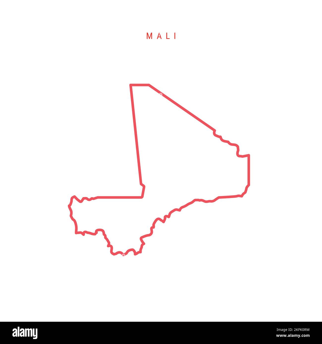Mali thin line outline map. Malian red border. Country name. Flat ...