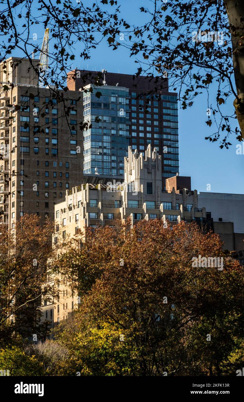 Central Park West Condos seen from Central Park on a bright autumn afternoon, 2022, NYC, USA Stock Photo