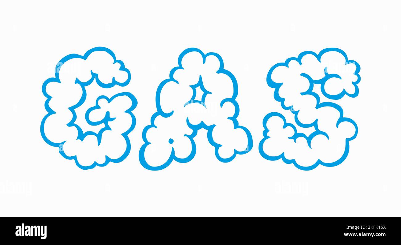 The word GAS written in letters in the shape of a cloud. Flat