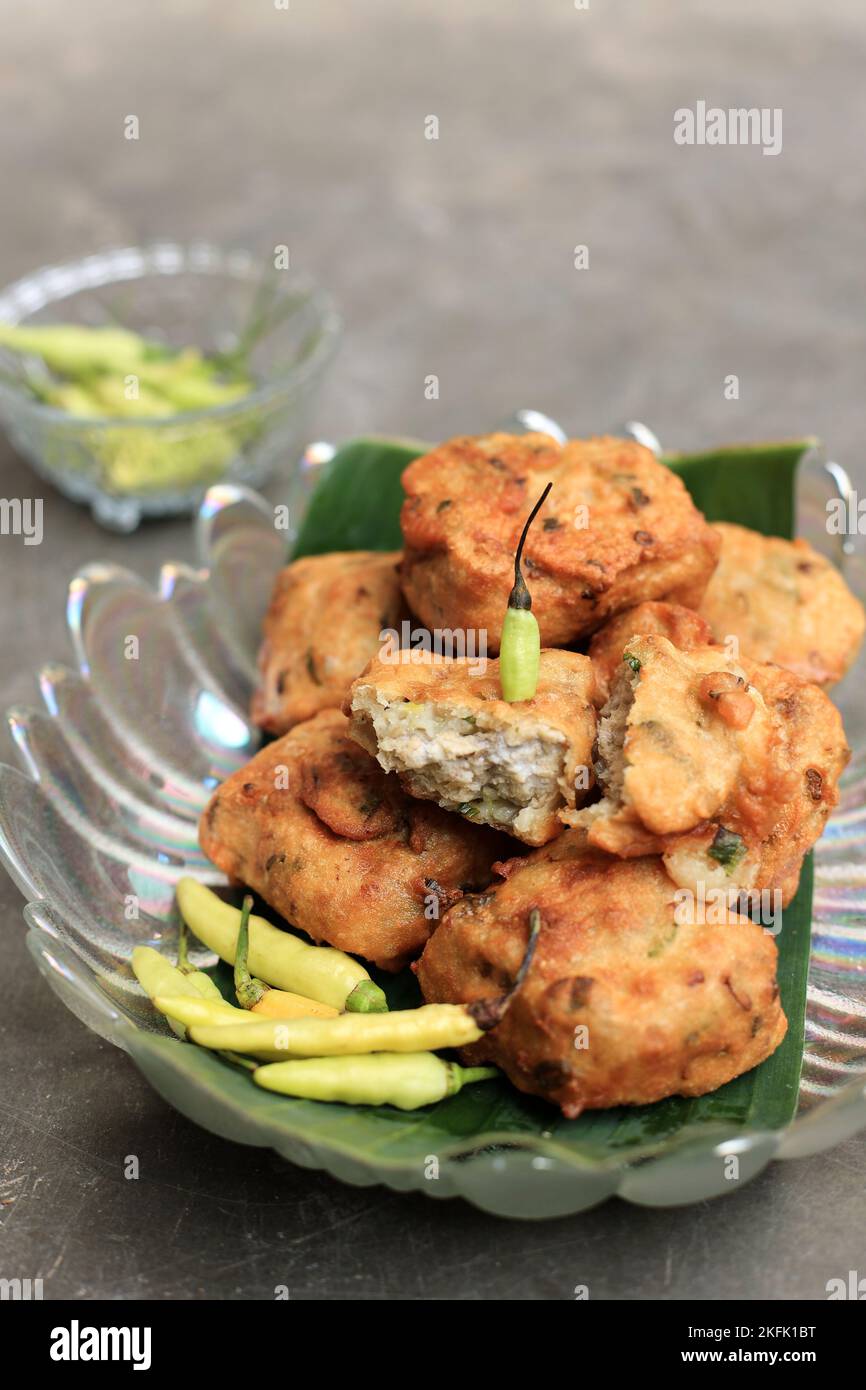 Tempe Gembus or Tempeh Gembos, Made from Tofu Pulp, Coated with Flour and Deep Fried. Served