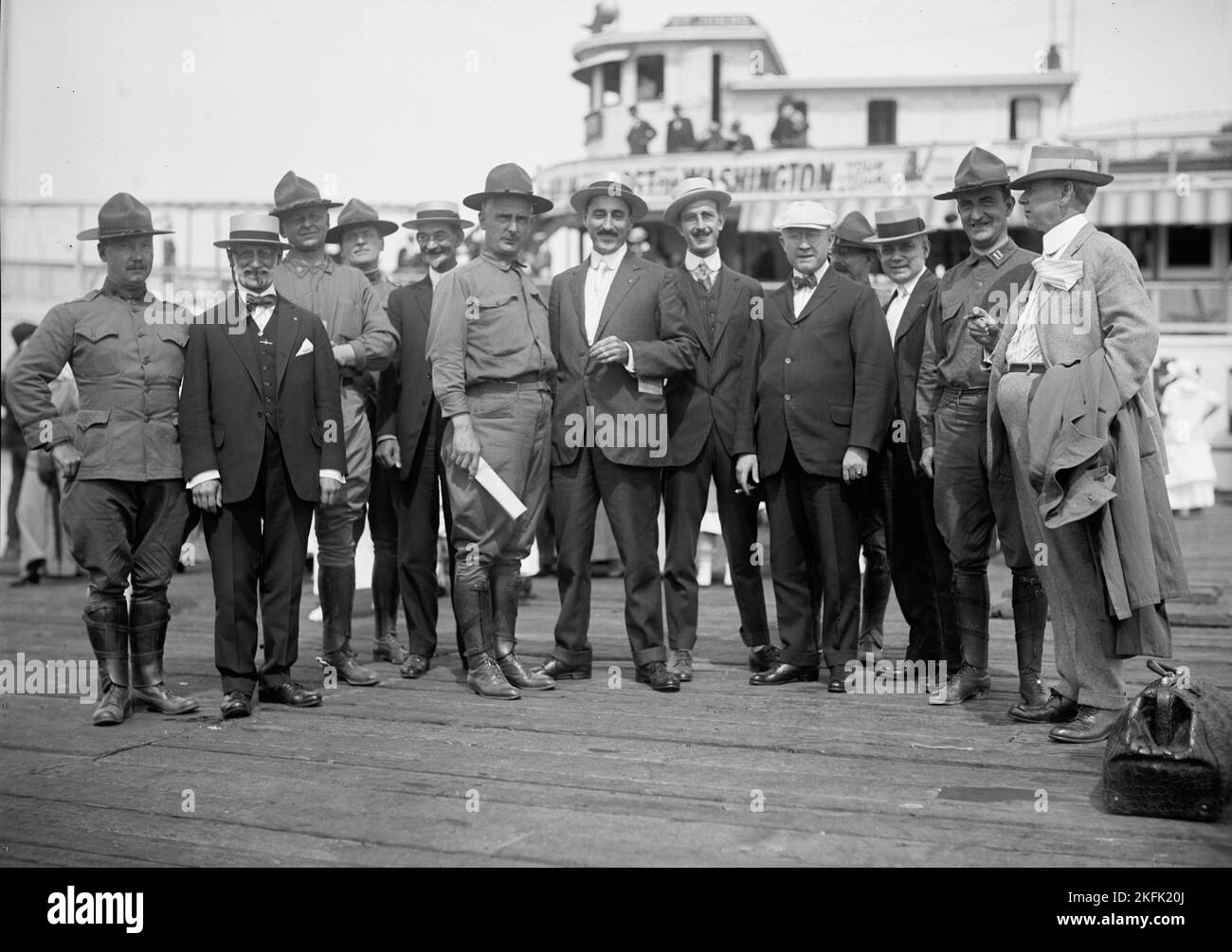 National Guard of D.C. M. And M. Assn. of D.C. Return with D.C.N.G. from Camp at Colonial Beach. Heads: Harry Coope; Jacoby; Daniel V. Chisholm; Anton Stephan; Unidentified; Walder of U.S.W.C.; Richard L. Lamb; Meyer; C.J. Columbus; M.A. Lease; Capt. Louis Wilson; Ross P. Anderws; President of The Association, 1916. Stock Photo