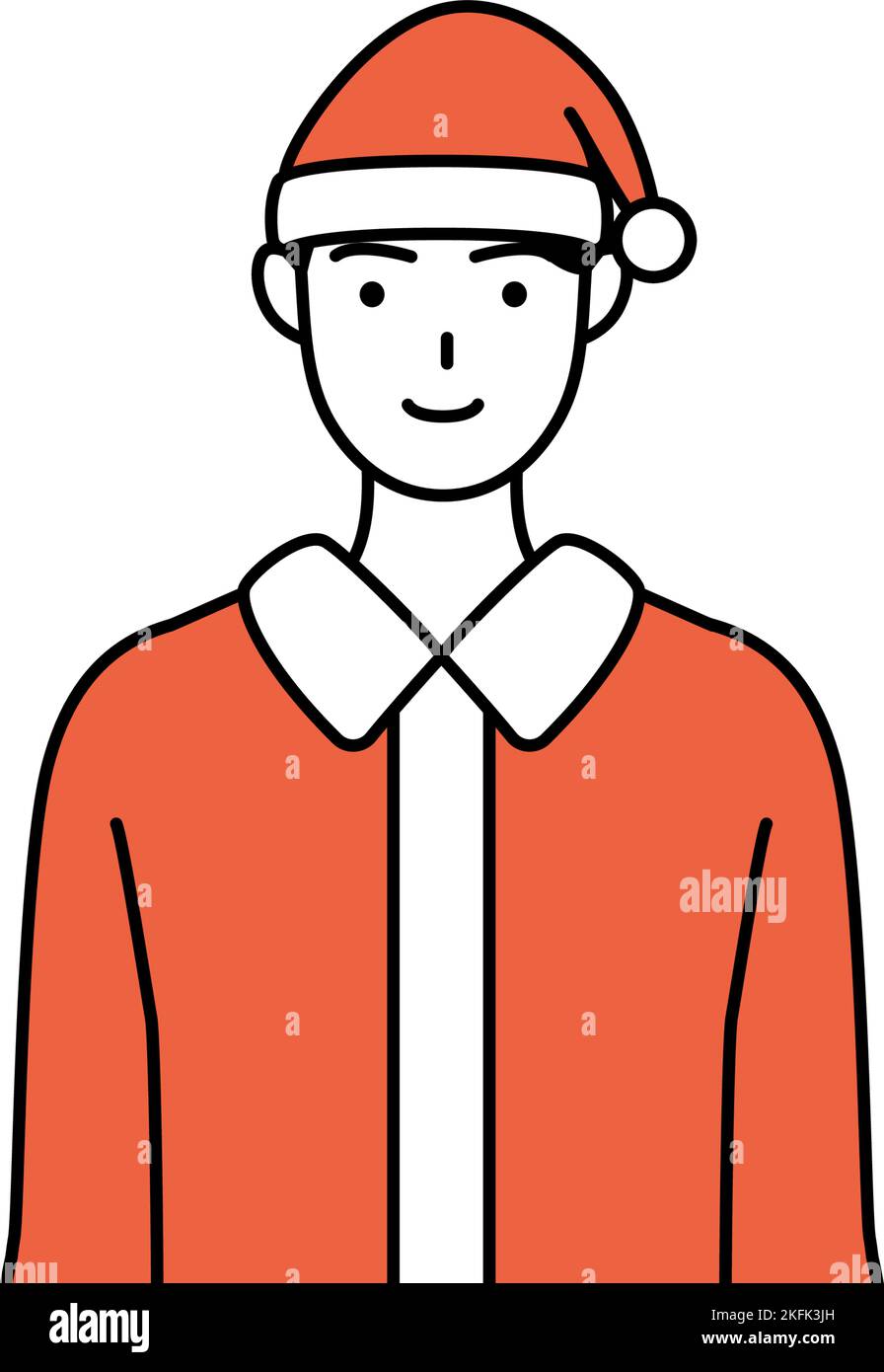 Simple line drawing illustration of a man dressed as Santa Claus Stock