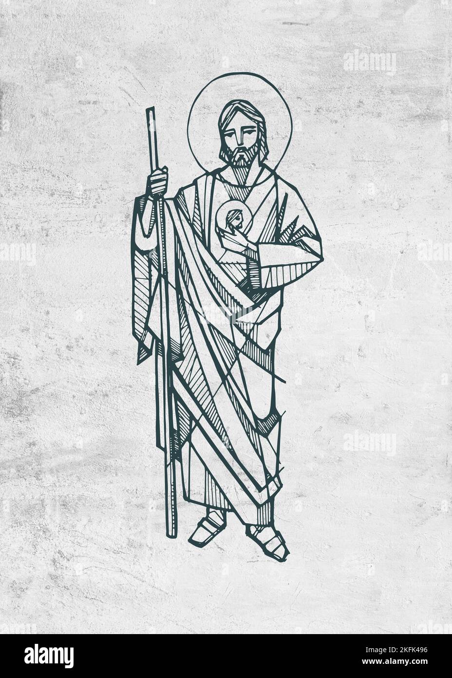 Hand drawn illustration or drawing of St Jude Thaddeus Stock Photo