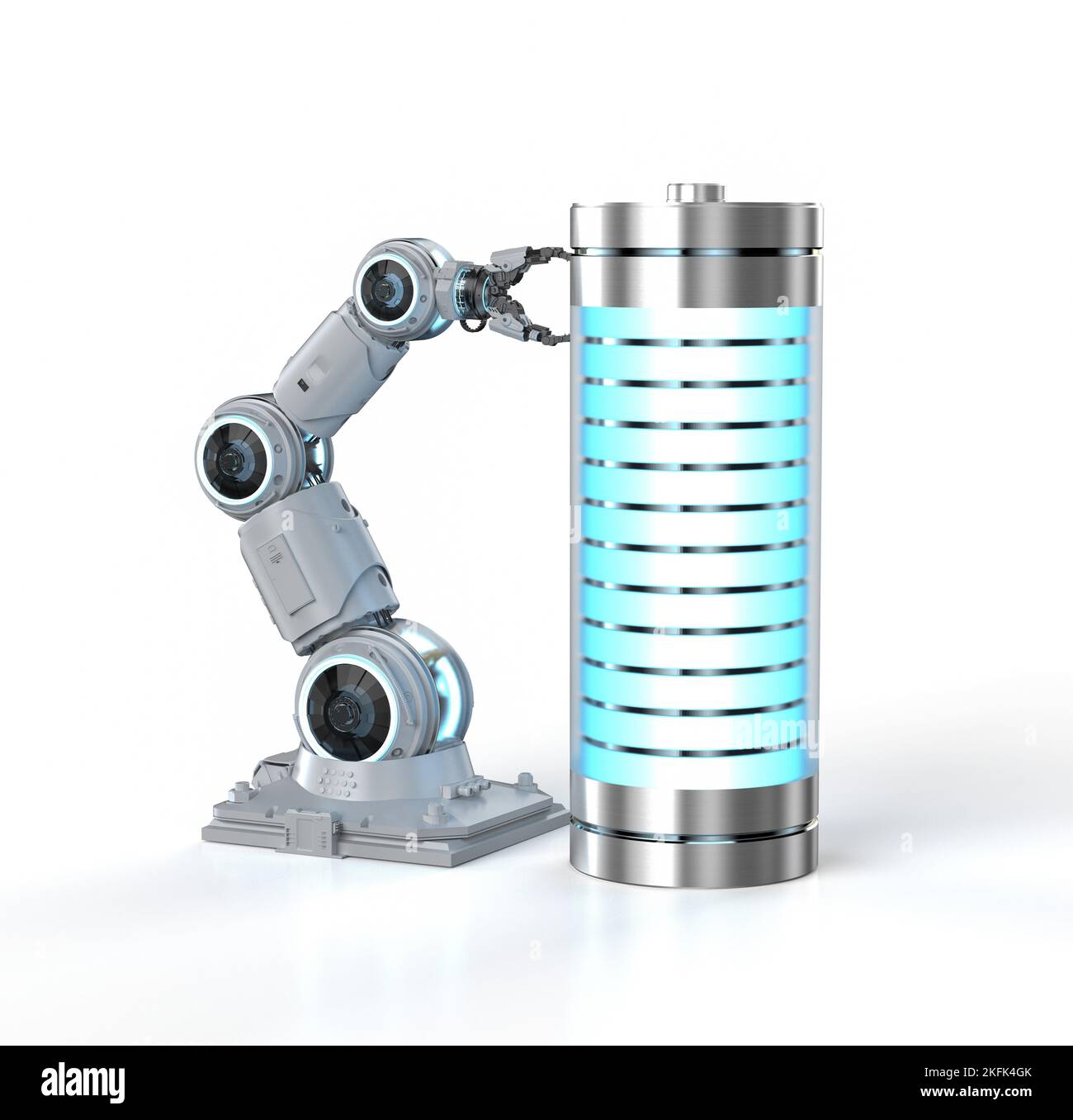 Battery research and development with 3d rendering robot hand hold li