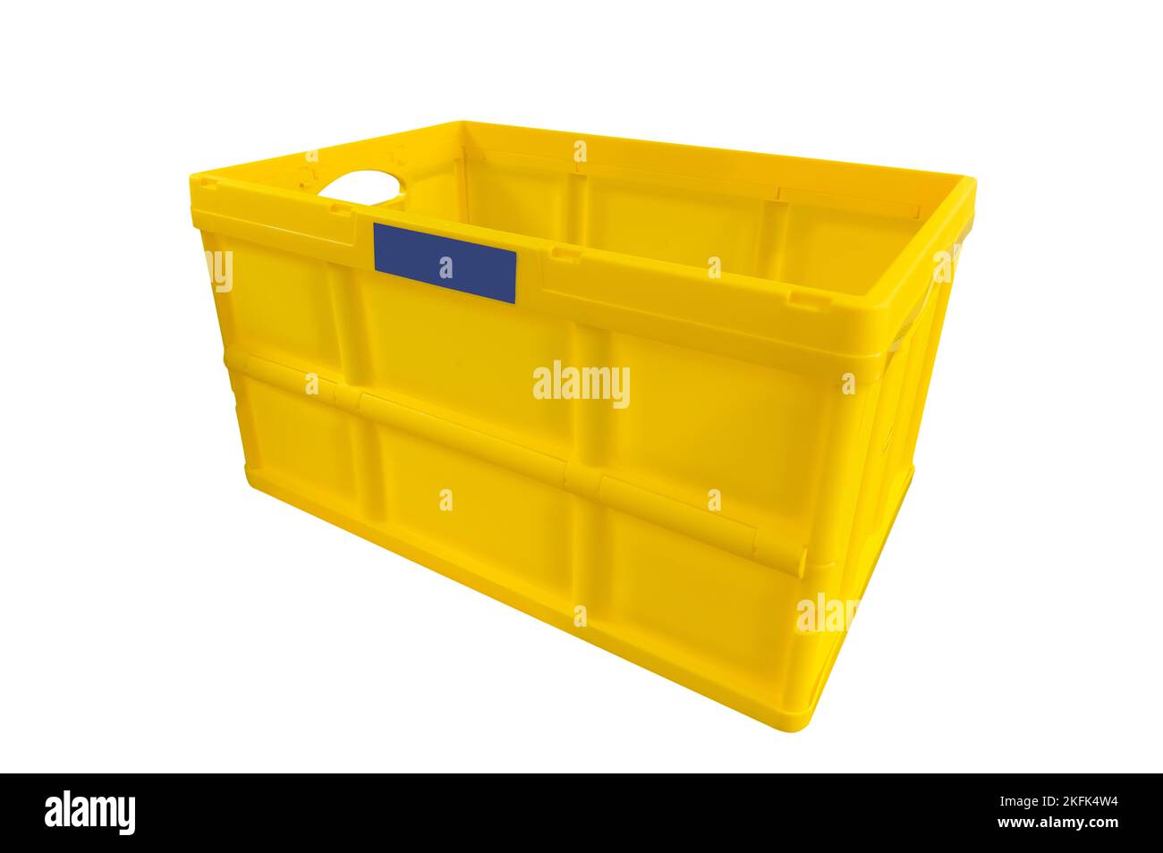 Yellow plastic storage box isolated on white background. Plastic box