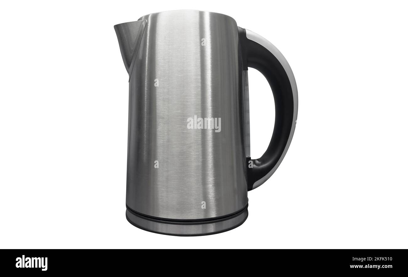 Electric stainless steel kettle isolated on white background. Metal